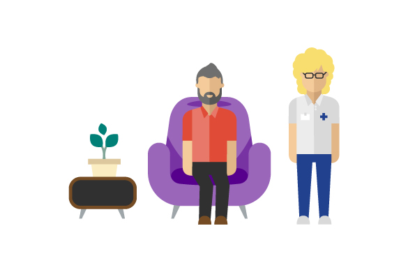 Illustration of patient sat in a chair next to a therapist